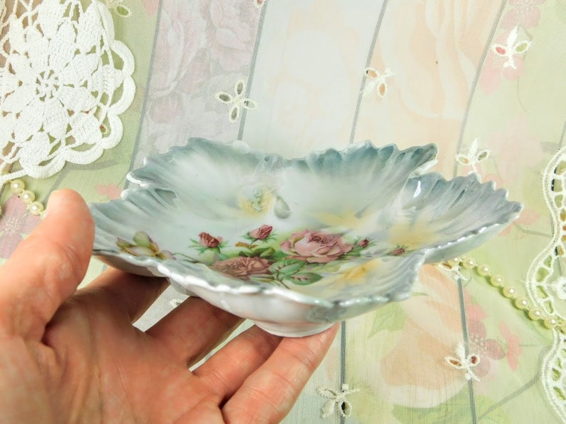 Antique Dish Antique Lusterware Dish With Pink Roses Star Etsy