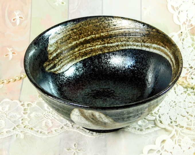 Raku Ceramic Bowl in Earth Tones, Vintage 6" Ceramic Bowl With Dark Brown Raku Finish, Natural Brown Ceramic Large Soup or Cereal Bowl Gift