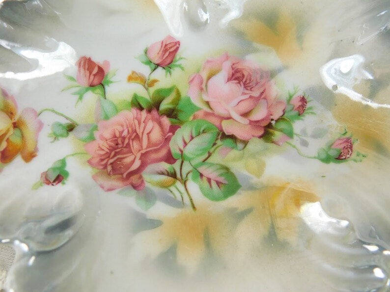 Antique Dish Antique Lusterware Dish With Pink Roses Star Etsy