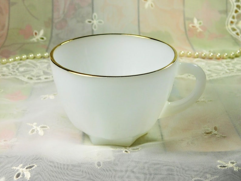 Milk Glass Teacup With Golden Rim Vintage Milk Glass White Etsy