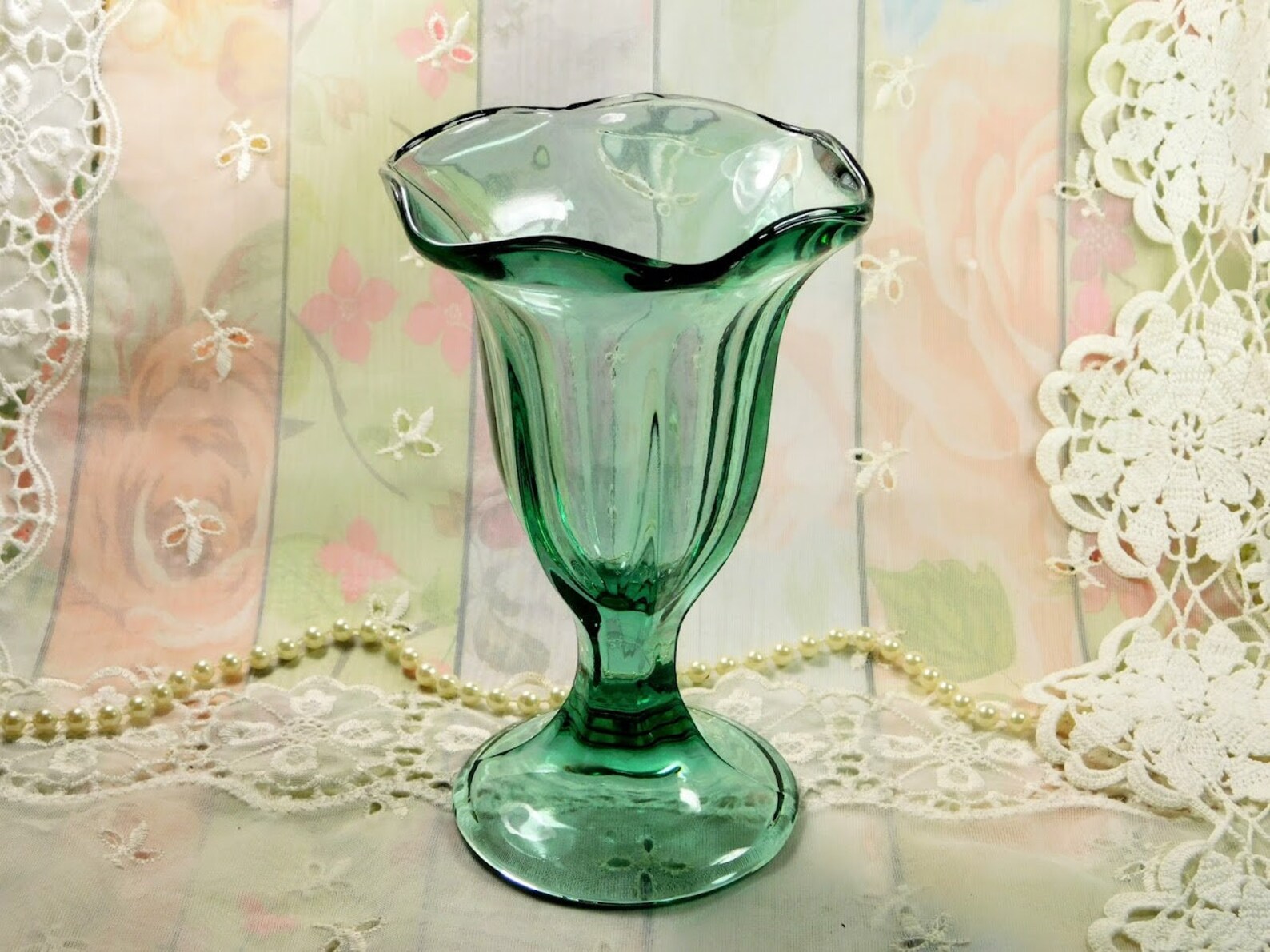 Teal Green Glass Cup Vintage Clear Glass Ice Cream Cup in Etsy