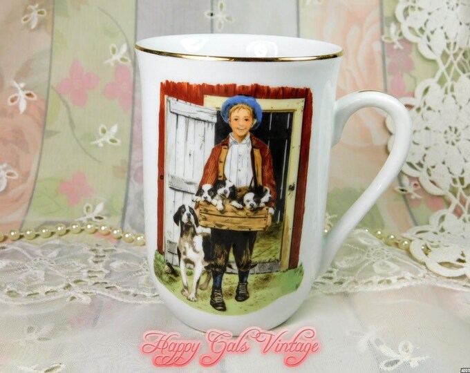 Norman Rockwell Mug, Mug from the Norman Rockwell Museum, Norman Rockwell Puppy Love Mug, Porcelain Norman Rockwell Puppy Love Mug Cute Gift