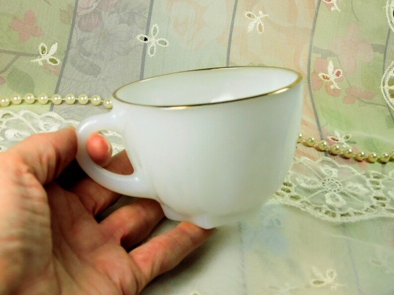 Milk Glass Teacup With Golden Rim Vintage Milk Glass White Etsy