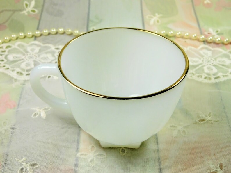 Milk Glass Teacup With Golden Rim Vintage Milk Glass White Etsy