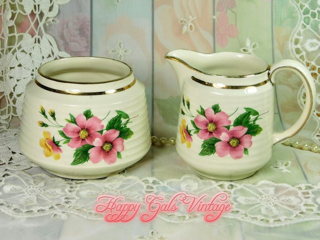 Sadler Creamer and Sugar Bowl Set With Pink Wild Roses Etsy