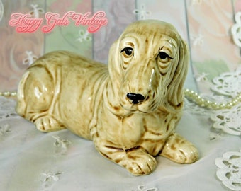 Dachshund Figurine, Large Vintage Dachshund Figurine, Blond Dachshund Porcelain Figurine, Ceramic Dachshund Figurine Adorable Dog Lover Gift