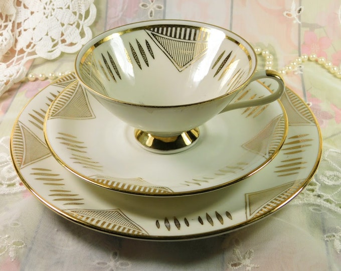 Art Deco Teacup Saucer and Plate Trio by Schirndling of Etsy