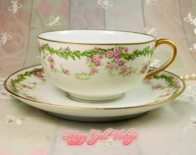 Antique Tea Cup & Matching Saucer by C. Ahrenfeldt Limoges of France