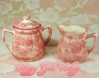 Pink Creamer and Sugar Bowl Set, Pink Ceramic Cream and Sugar, Vintage Pink Sugar Bowl and Creamer Set, Pink Creamer Pitcher and Sugar Bowl