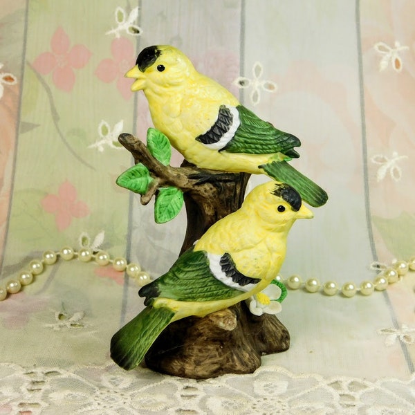 Oriole Birds Figurine by Lefton China from the Nest Egg Collection, Vintage Yellow Oriole Birds on a Branch Figurine, , Cute Bird Lover Gift