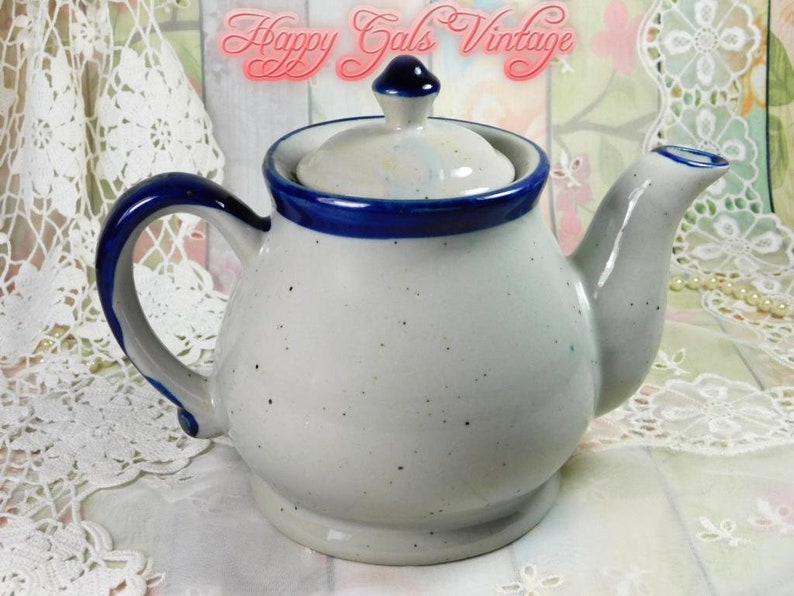 Vintage Grey Ceramic Teapot Tea Drinker Gray /& Navy Teapot Gift for Tea Lover Gray Ceramic Teapot Small Ceramic Teapot in Stoneware Gray