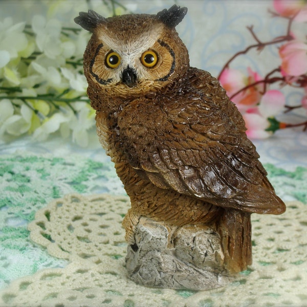 Great Horned Owl Hand Painted Resin Figurine by Stone Critters Made in the USA