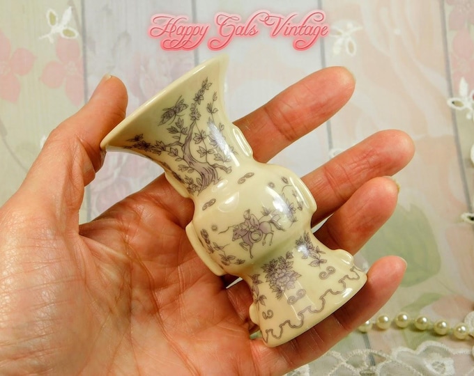 Very Small Japanese Vase, Little Ceramic Vase from Japan, Mini Porcelain Vase With Pink Horseman Design, Doll-Sized Vase In Bisque Gift