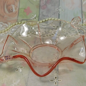 Pink Ruffle Rim Pink Crystal Bowl Vintage Pink Glass Bowl With Ruffle Rim and - Etsy