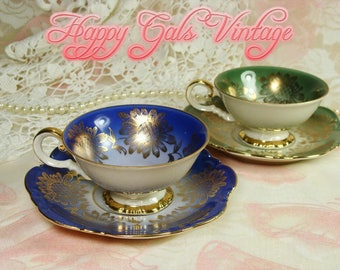 Demitasse Set of 2 / Bavarian Porcelain Demitasse Set of 2 / Green Demitasse / Blue Demitasse / Mini Teacups Set of 2 / Small Teacups