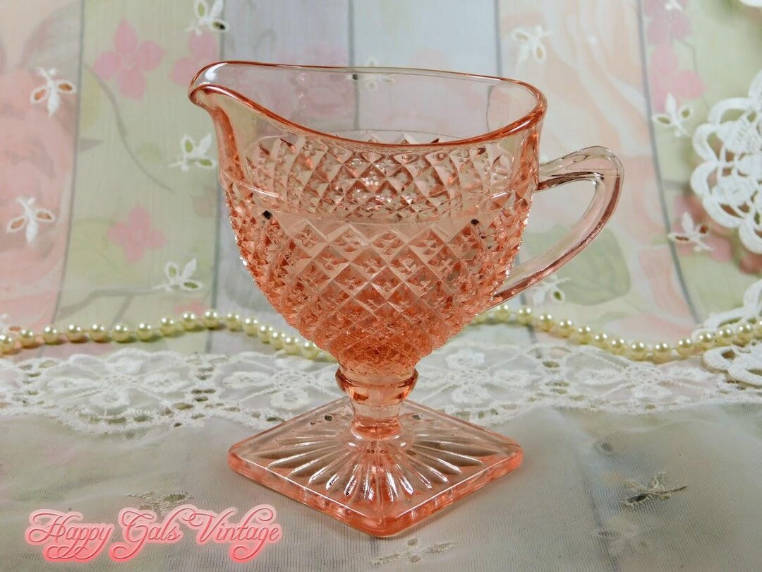 Pink Depression Glass Creamer With Stem and Foot Vintage Pink - Etsy