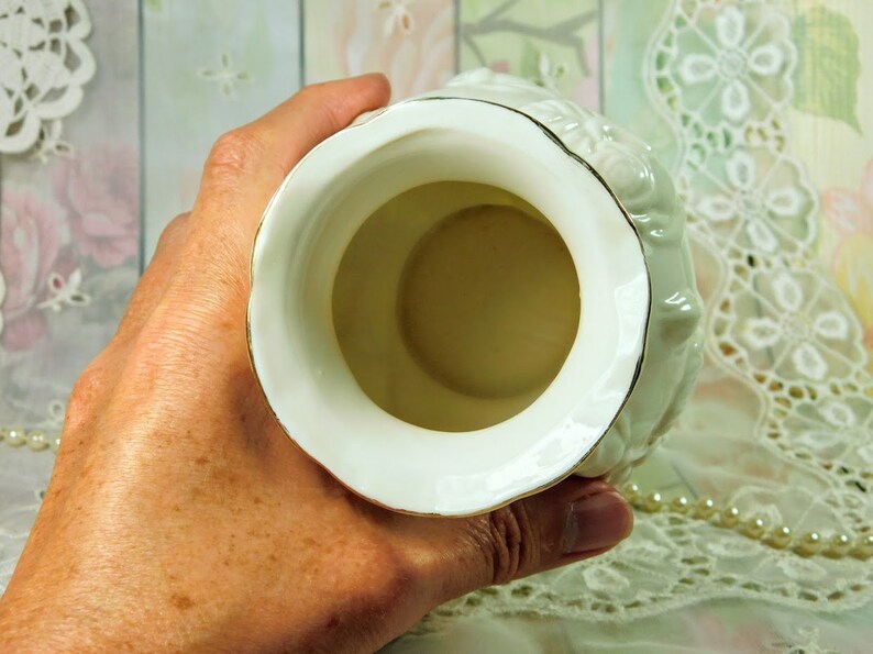 Round White Vase With Embossed Roses Design Small off White Etsy