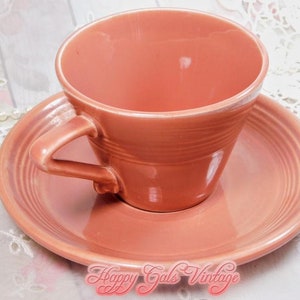 Pink Tea Cup and Saucer, Vintage Fiesta Ceramic Teacup and Matching Saucer, Dusty Rose Pink Retro Style Teacup and Saucer from the 1960's