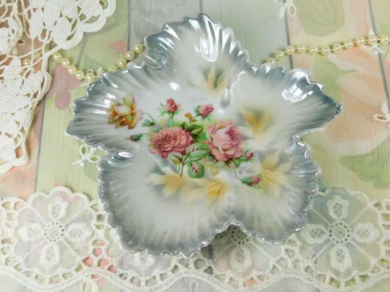 Antique Dish Antique Lusterware Dish With Pink Roses Star Etsy