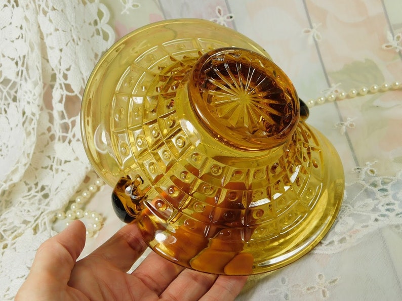 Vintage Glass Basket Amber Yellow Glass Basket Blown Glass Etsy