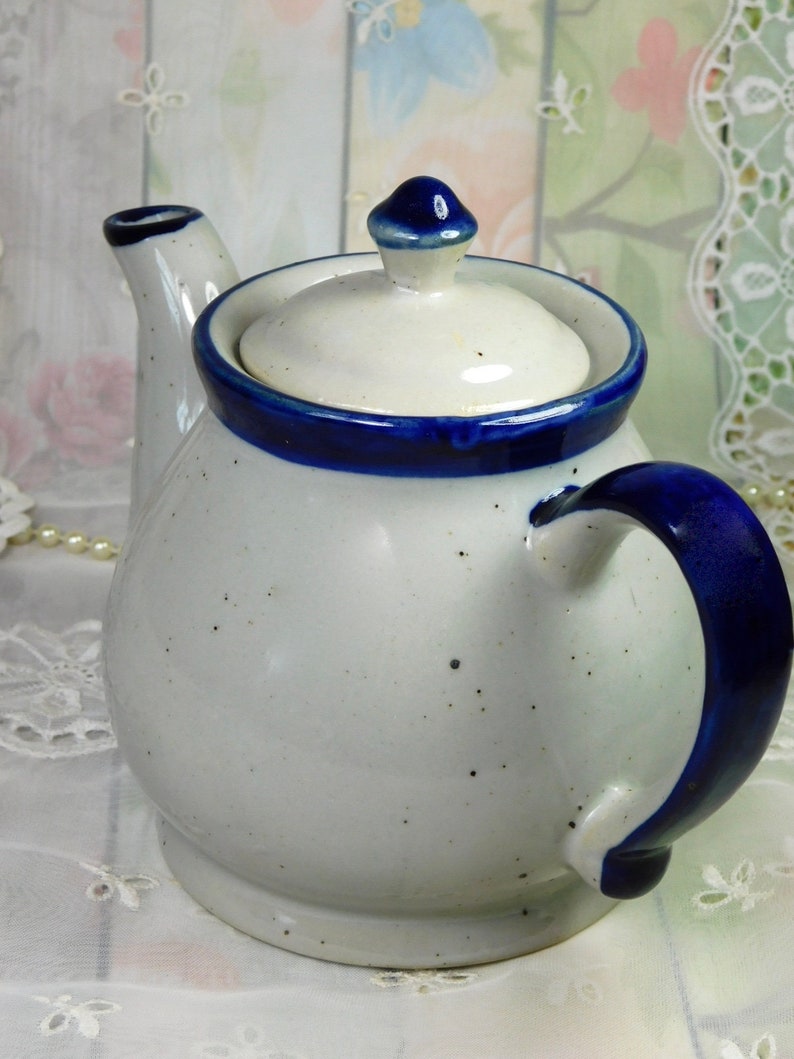 Vintage Grey Ceramic Teapot Tea Drinker Gray /& Navy Teapot Gift for Tea Lover Gray Ceramic Teapot Small Ceramic Teapot in Stoneware Gray