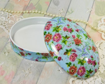 Ceramic Trinket Box With Blue & Pink Chintz Flower Design, Pretty Vintage Porcelain Trinket Box With Lid, Pretty Little Ceramic Jewelry Box