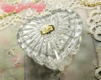 Crystal Heart Trinket Box By Zajecar of Yugoslavia, Vintage Leaded Crystal Heart Shaped Box With Lid Fancy Clear Glass Heart Box Pretty Gift