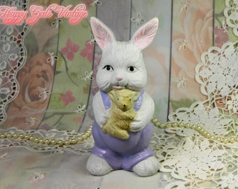 Rabbit Figurine, Vintage White Ceramic Bunny in Purple Rabbit Figurine, Vintage Ceramic Rabbit Figurine,  Ceramic Easter Bunny Figurine Gift