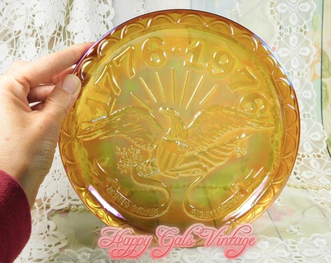 Spirit of '76 Bicentennial Plate, Vintage Glass Bicentennial Bald Eagle Plate from 1976, Vintage Bicentennial Plate, Gift for History Buff