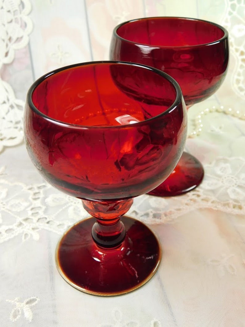Red Liquor Glasses Set of Two Ruby Red Glass Cognac Glasses Etsy