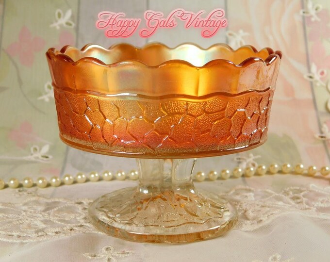 Carnival Glass Bowl, Vintage Orange Carnival Glass Bowl, Fancy Orange