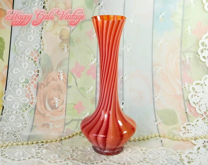Red & Pink Striped Vase, Vintage Red and Pink Glass Vase, Tall Striped Pink and Red Art Glass Bud Vase, Pretty Glass Vase Housewarming Gift
