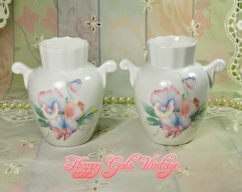 Aynsley Mini Vases Set of Two, Vintage Aynsley "Little Sweet Heart" Fine Bone China Small Vases, Tiny Butterfly Vases Made in England Gift