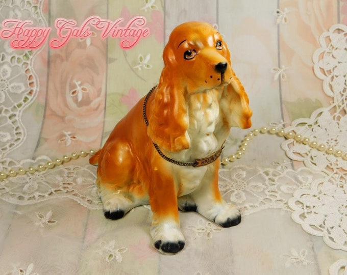 Cocker Spaniel Dog Figurine, Little Vintage Blond Cocker Spaniel Dog Figurine in Porcelain, Cute Ceramic Cocker Spaniel Dog Figurine Gift