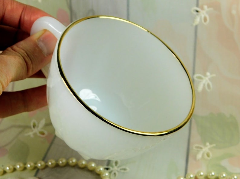 Milk Glass Teacup With Golden Rim Vintage Milk Glass White Etsy