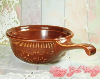 Genuine Oven-Serve Ware Ceramic Pot in Red Clay Brown, Small Ceramic Oven Safe Skillet Style Pot by TST, Brown Ceramic Pot Housewarming Gift
