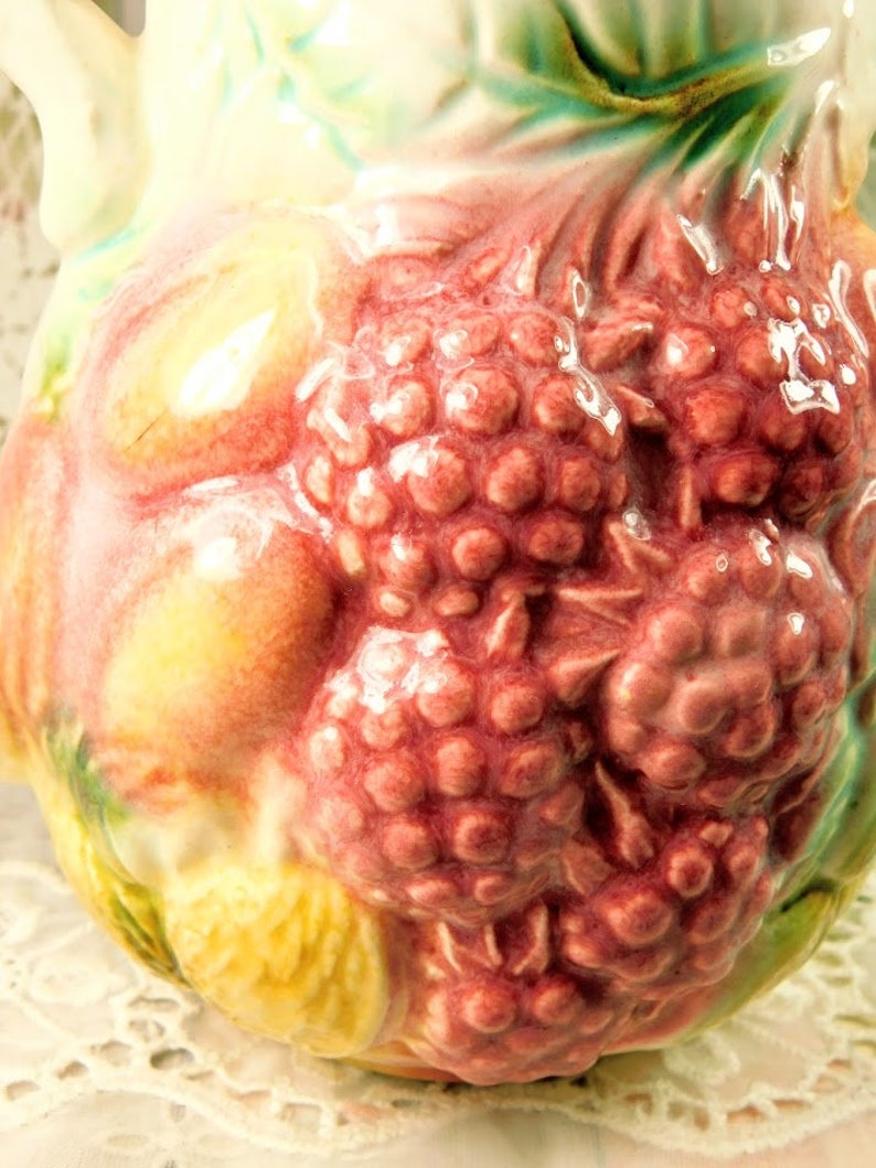 Vintage Ceramic Pitcher With Embossed Fruit Design Pink & Etsy