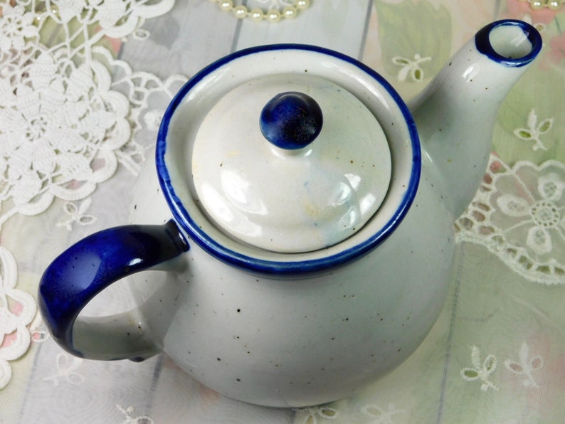 Vintage Grey Ceramic Teapot Tea Drinker Gray /& Navy Teapot Gift for Tea Lover Gray Ceramic Teapot Small Ceramic Teapot in Stoneware Gray