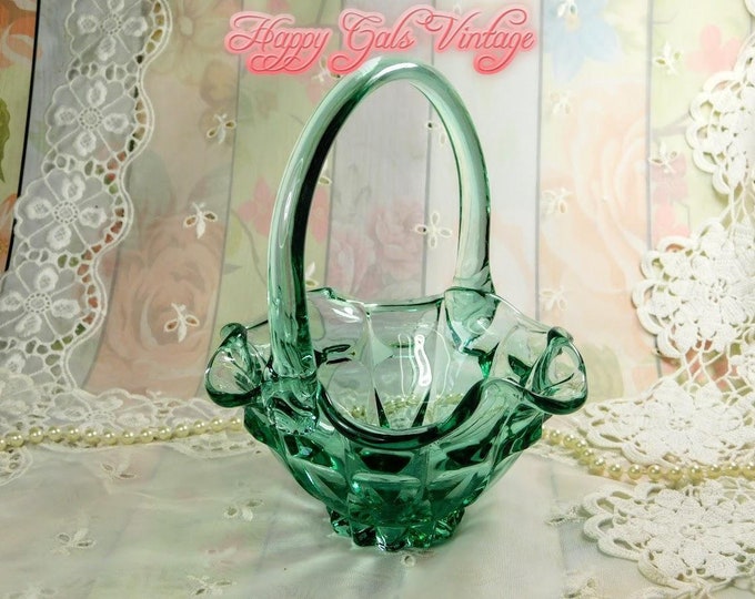 Fenton Glass Basket in Teal Blue Vintage Fenton Art Glass Etsy