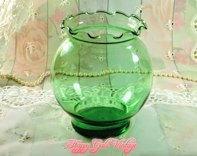 Green Vase Green Glass Vase Vintage Round Glass Vase Clear Etsy