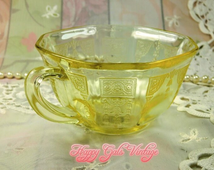 Yellow Depression Glass Teacup, Vintage Pressed Glass Teacup in Yellow, Clear Yellow Glass Teacup, Pretty Bright Yellow Teacup Gift