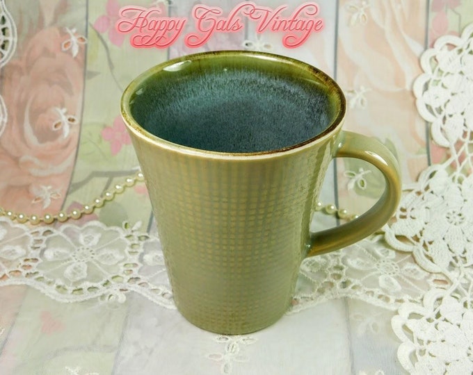 Beige Ceramic Mug with Blue Interior, Ceramic Mug in Pastel Beige Green, Large Ceramic Coffee Mug in Natural Beige, Green and Blue Dad Gift