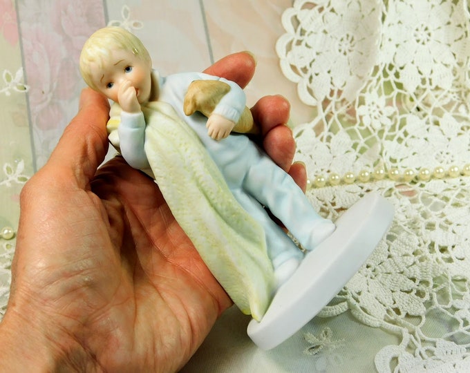 Little Boy with Blanket Figurine, Bedtime by Frances Hook, Little Blond Boy Figurine, Ceramica Excelsis Figurine, Cute Little Boy Figurine