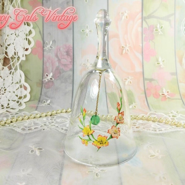 Crystal Bell, Clear Crystal Bell with Lilies by Avon, Vintage Leaded Crystal Bell, Clear 24%  Leaded Crystal Glass Bell with Floral Design