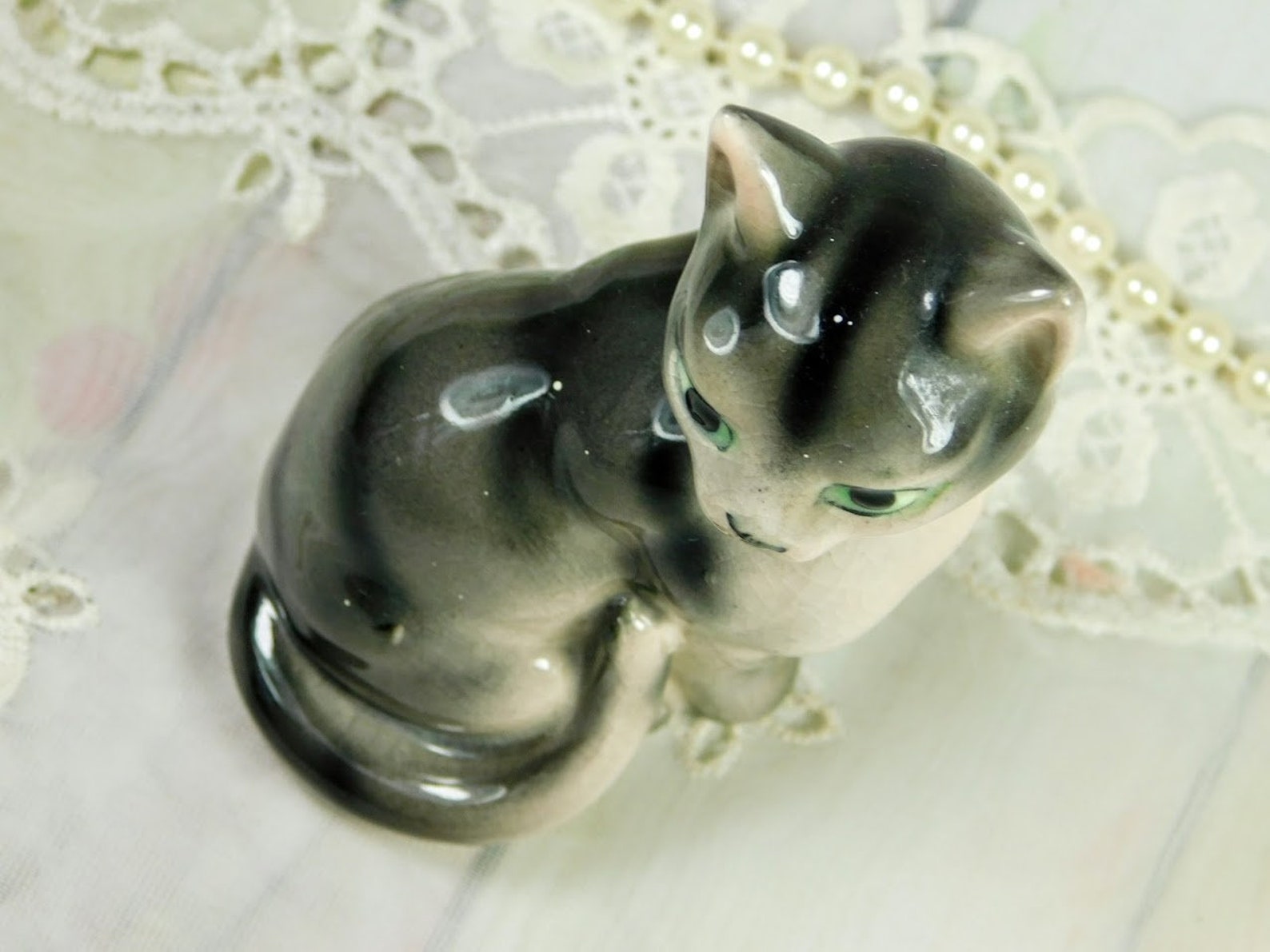 Tabby Cat Figurine Vintage Gray Tabby Cat Figurine Little | Etsy