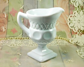 Milk Glass Creamer with Foot, VIntage Milk Glass Creamer with Stem & Foot, Decorative Fancy Creamer in White Opaque Glass, White Glass Gift