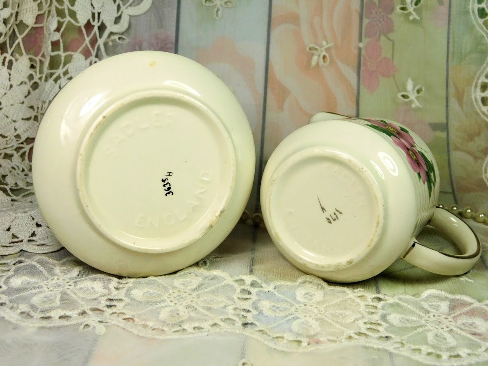 Sadler Creamer and Sugar Bowl Set With Pink Wild Roses Etsy