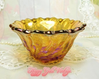 Carnival Glass Candlestick Holder Vintage Amber Yellow Carnival Glass Bowl Candlestick Holder Bowl Golden Iridescent Candlestick Holder Gift