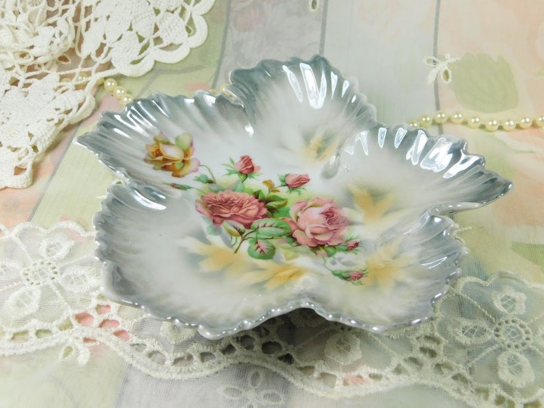 Antique Dish Antique Lusterware Dish With Pink Roses Star Etsy