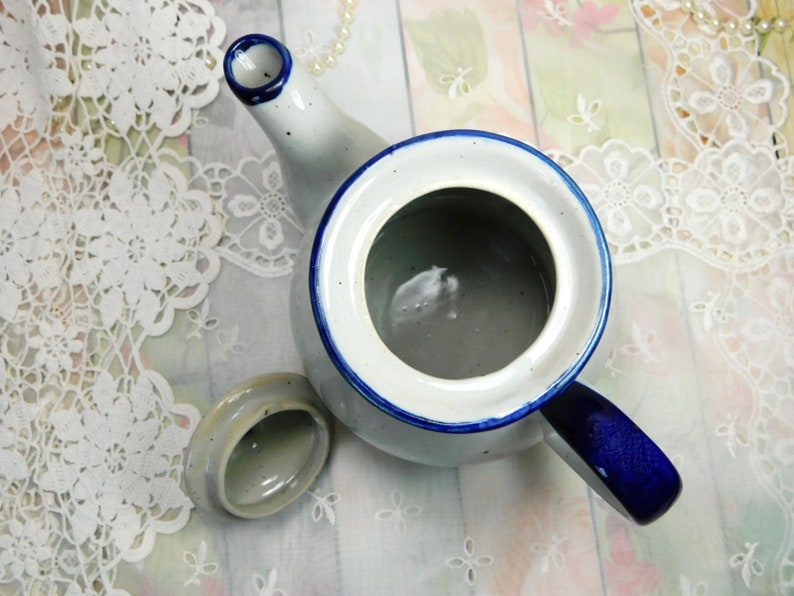 Vintage Grey Ceramic Teapot Tea Drinker Gray /& Navy Teapot Gift for Tea Lover Gray Ceramic Teapot Small Ceramic Teapot in Stoneware Gray